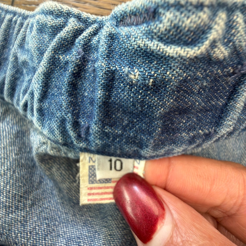 Vintage Patchwork Denim Midi Skirt Button Front Americana Folk Art Made in USA - Picture 10 of 16